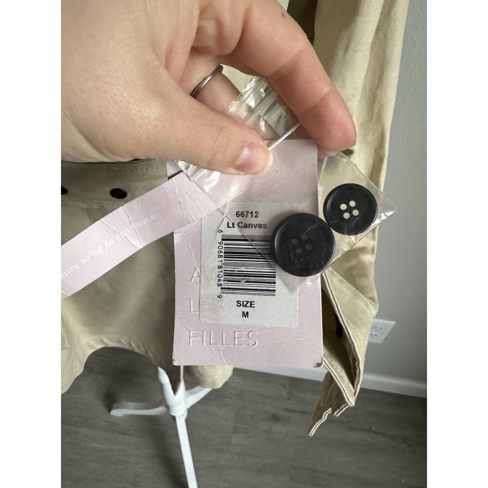 NWT Avec Les Filles Light Canvas Double Breasted Belted Trench Coat Womens M - Picture 4 of 7